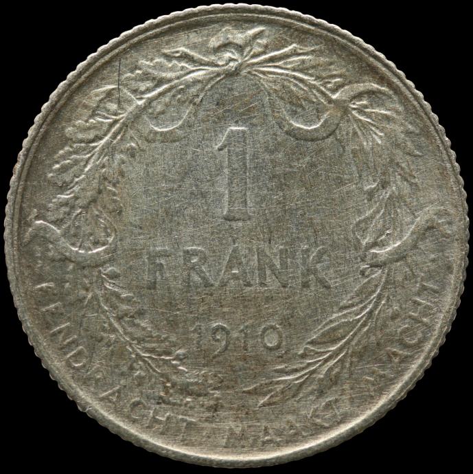 LaZooRo: Belgija 1 Franc Frank 1910 VF / XF - srebro