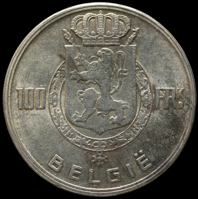 LaZooRo: Belgija 100 Francs Frank 1949 XF / UNC - srebro