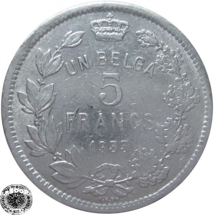 LaZooRo: Belgija 5 Francs 1933 VF