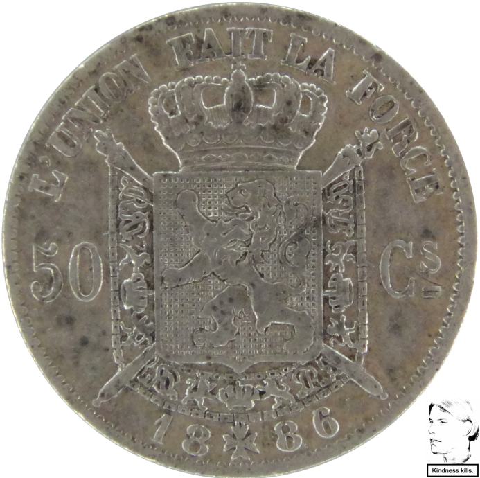 LaZooRo: Belgija 50 Centimes 1886 XF - srebro