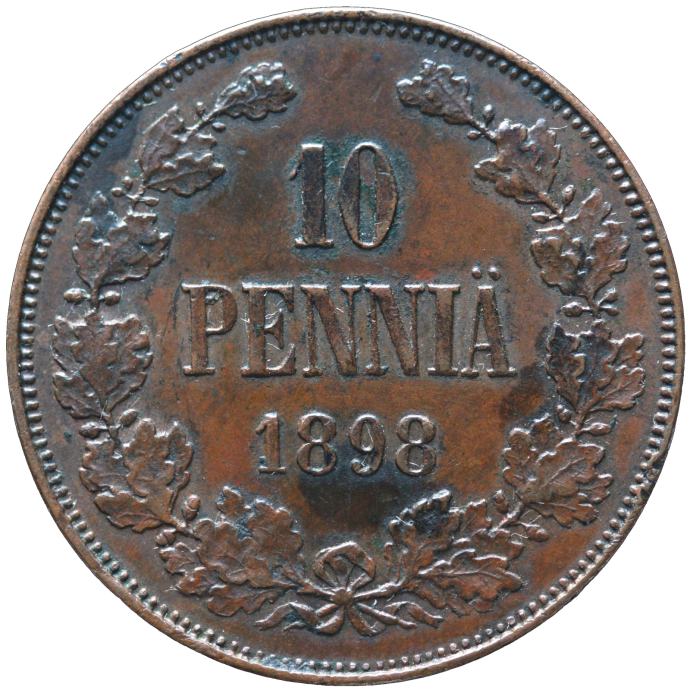 LaZooRo: Finska 10 Pennia 1898 XF / UNC redek
