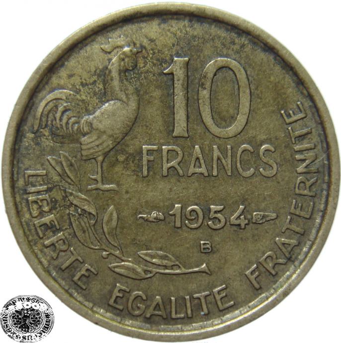 LaZooRo: Francija 10 Francs 1954 B XF