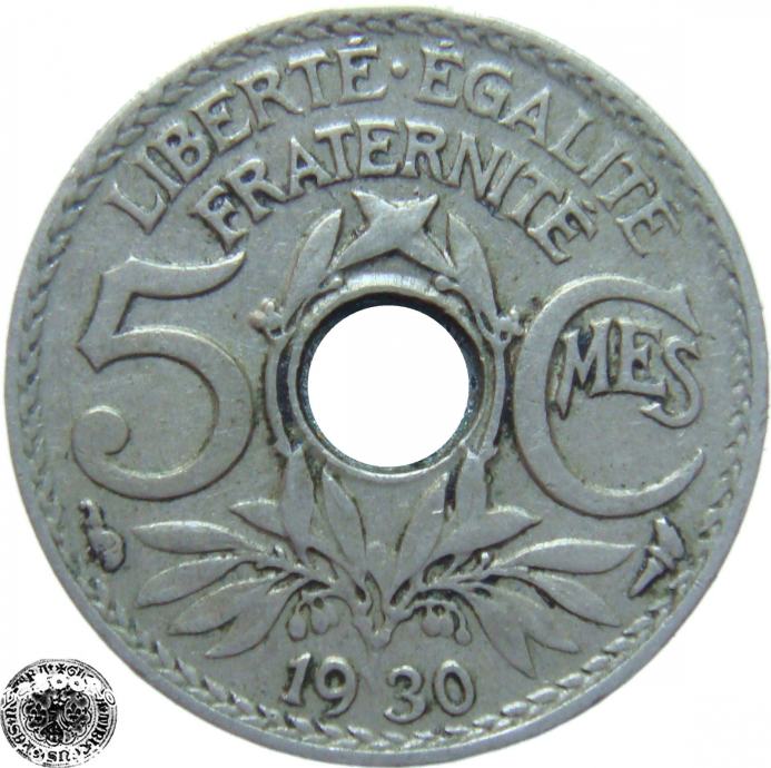 LaZooRo: Francija 5 Centimes 1930 VF/XF