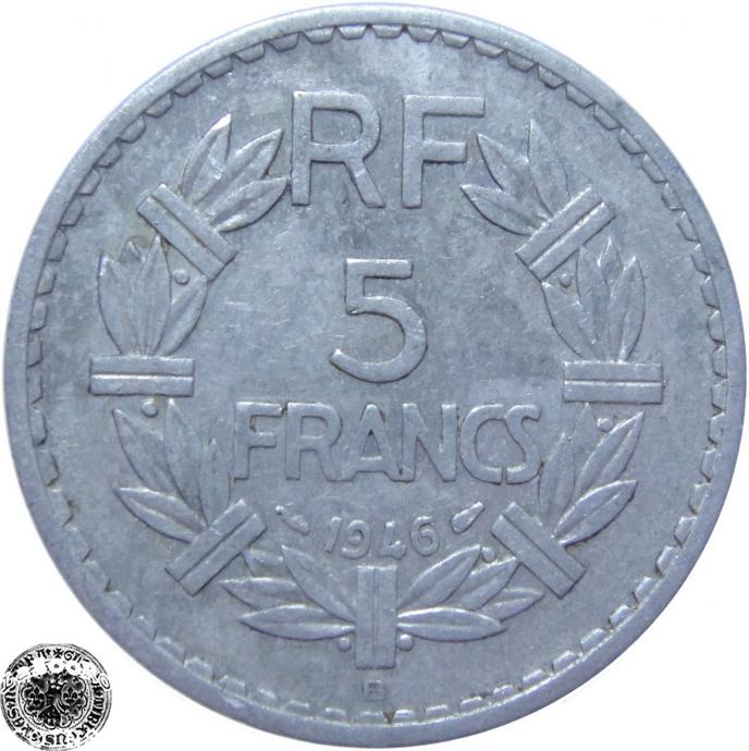 LaZooRo: Francija 5 Francs 1946 B XF a