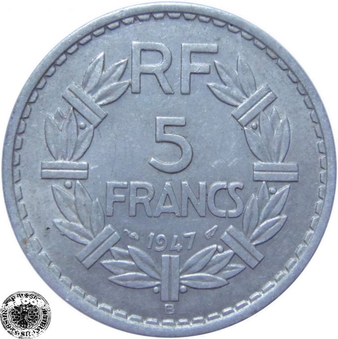 LaZooRo: Francija 5 Francs 1947 B XF b