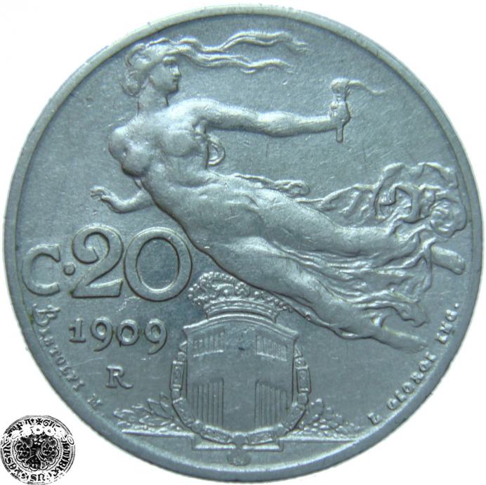 LaZooRo: Italija 20 Centesimi 1909 R XF