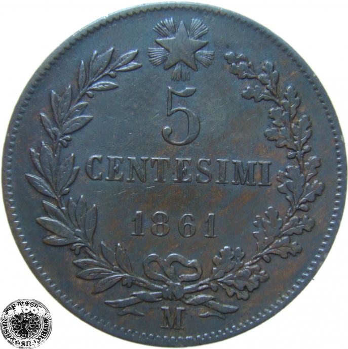 LaZooRo: Italija 5 Centesimi 1861 M XF