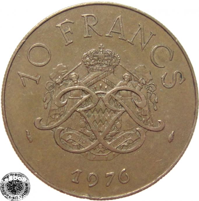 LaZooRo: Monako 10 Francs 1976 XF redkejši