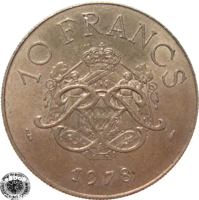 LaZooRo: Monako 10 Francs 1978 XF/UNC redkejši