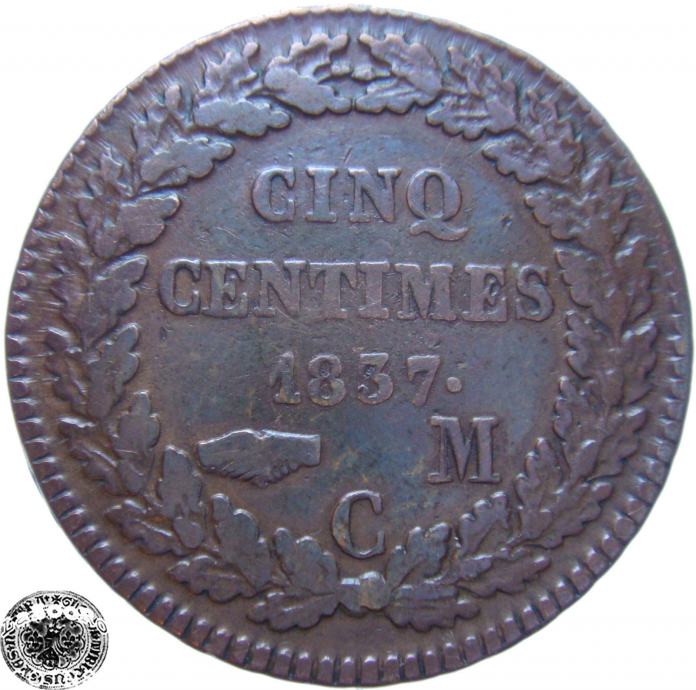 LaZooRo: Monako 5 Centimes 1837 VF/XF