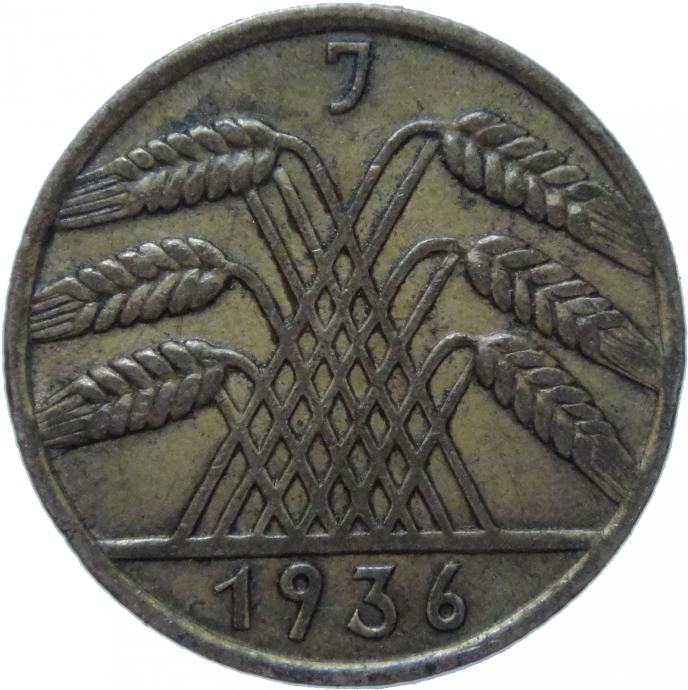 LaZooRo: Nemčija 10 Pfennig 1936 J XF
