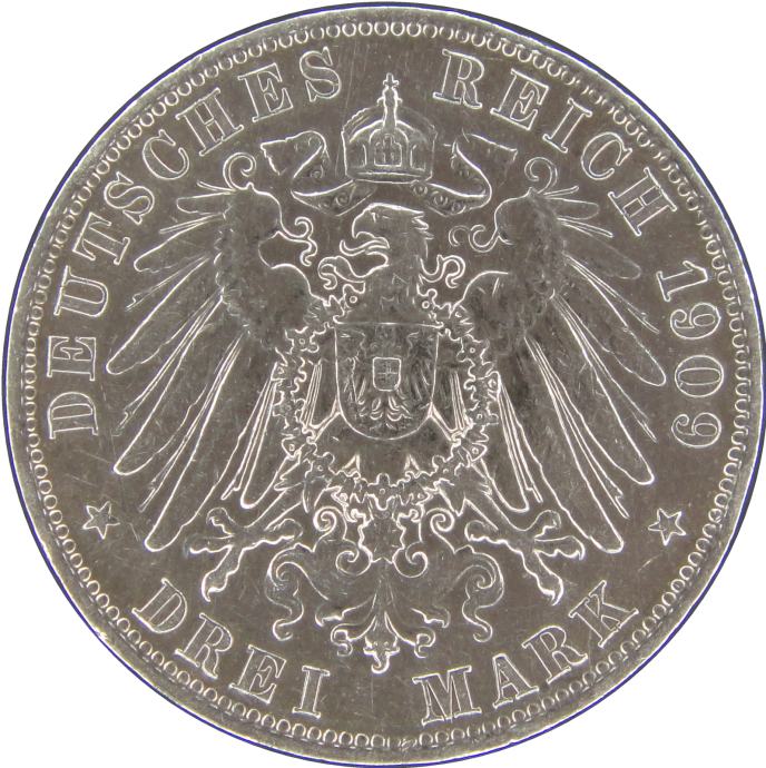 LaZooRo: Nemčija SAKSONIJA-ALBERTINE 3 Mark 1909 E XF / UNC - srebro