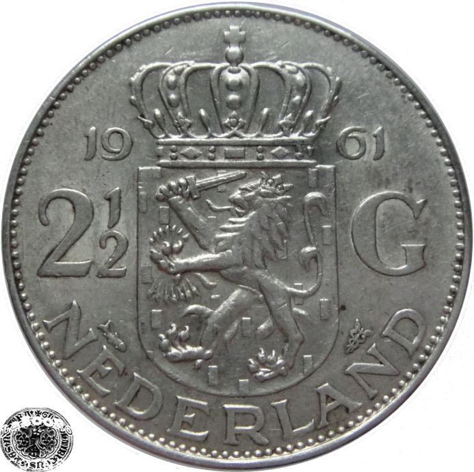 LaZooRo: Nizozemska 2 1/2 Gulden 1961 XF/UNC - Srebro