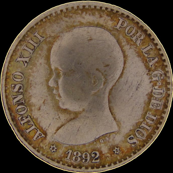 LaZooRo: Španija 50 Centimos 1892 XF / UNC - srebro