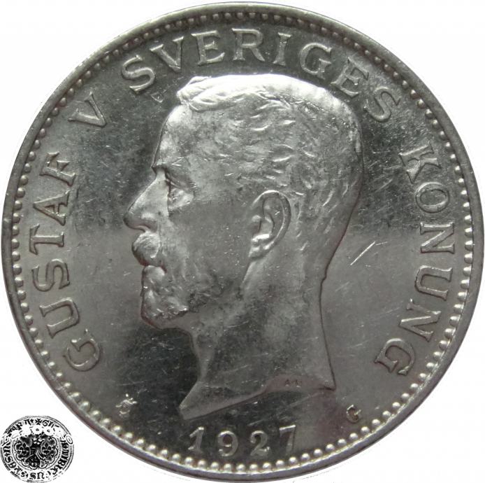 LaZooRo: Švedska 1 Krona 1927 PROOF - Srebro