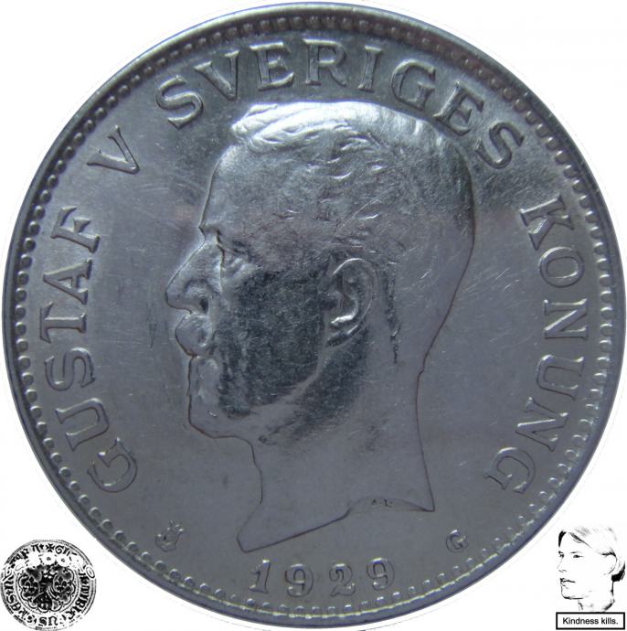 LaZooRo: Švedska 1 Krona 1929 UNC - Srebro