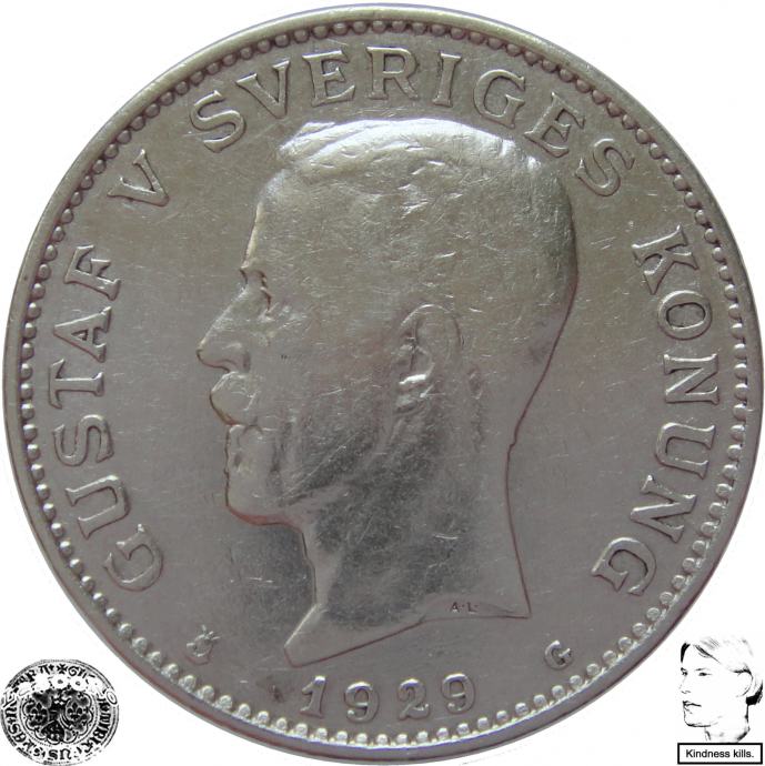 LaZooRo: Švedska 1 Krona 1929 VF/XF - Srebro