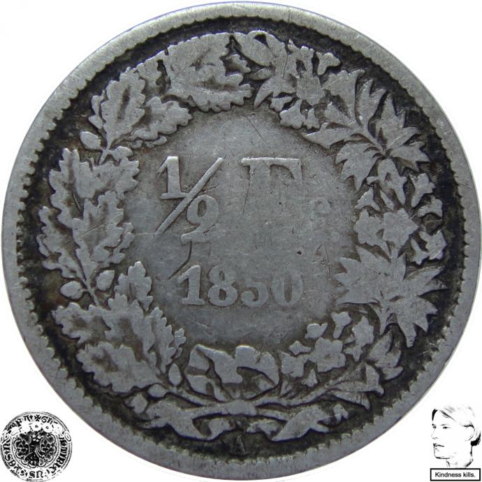 LaZooRo: Švica 1/2 Franc 1850 F - Srebro