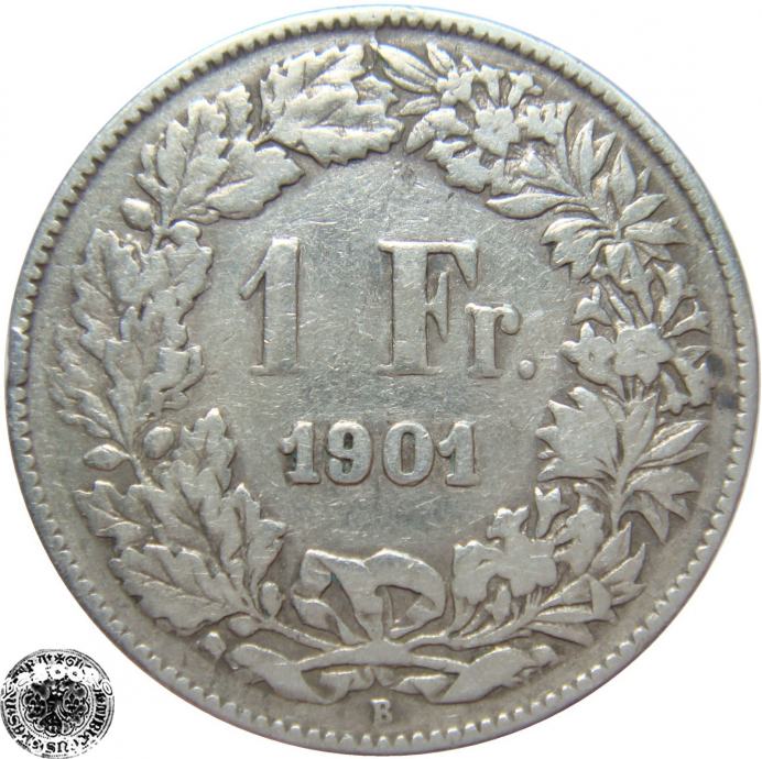 LaZooRo: Švica 1 Franc 1901 VF b - Srebro