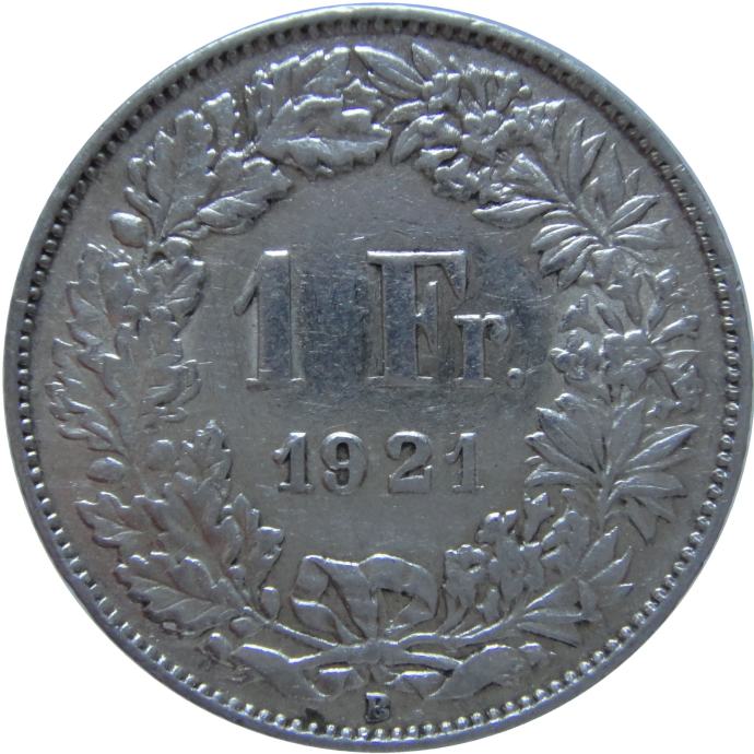 LaZooRo: Švica 1 Franc 1921 XF - Srebro