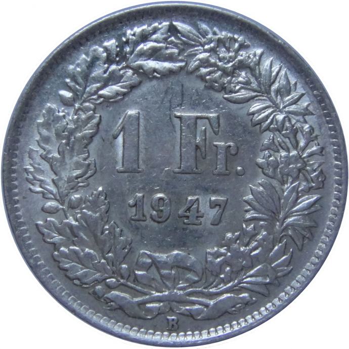 LaZooRo: Švica 1 Franc 1947 XF/UNC - Srebro