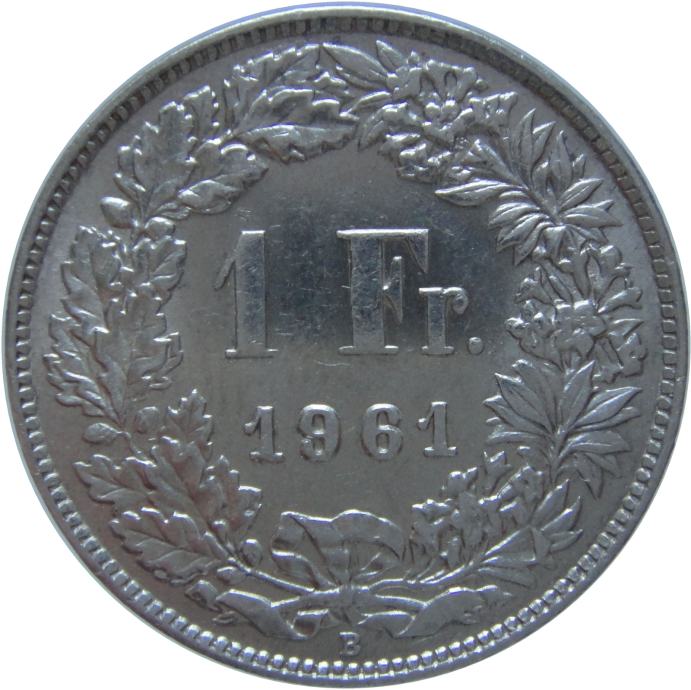 LaZooRo: Švica 1 Franc 1961 UNC - Srebro