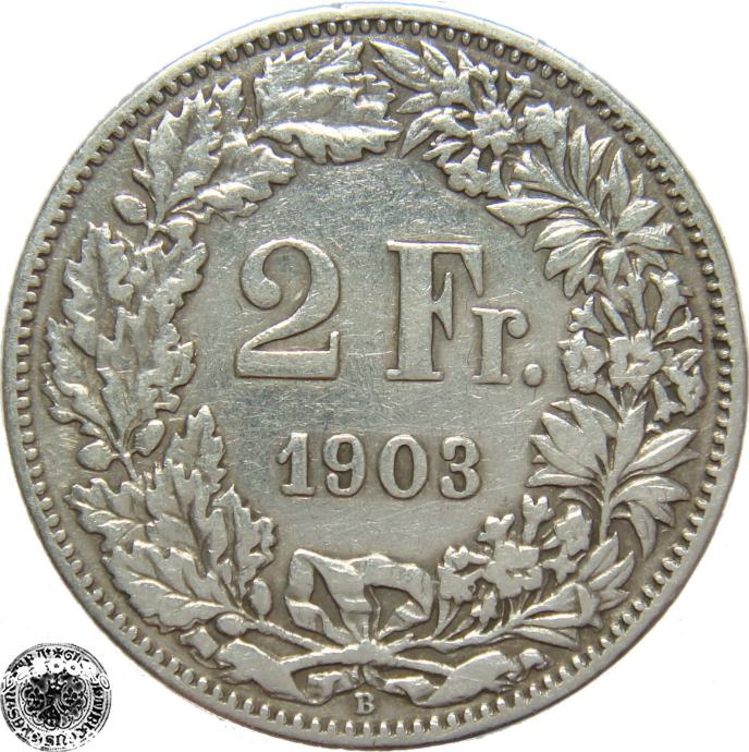 LaZooRo: Švica 2 Francs 1903 VF/XF a - Srebro