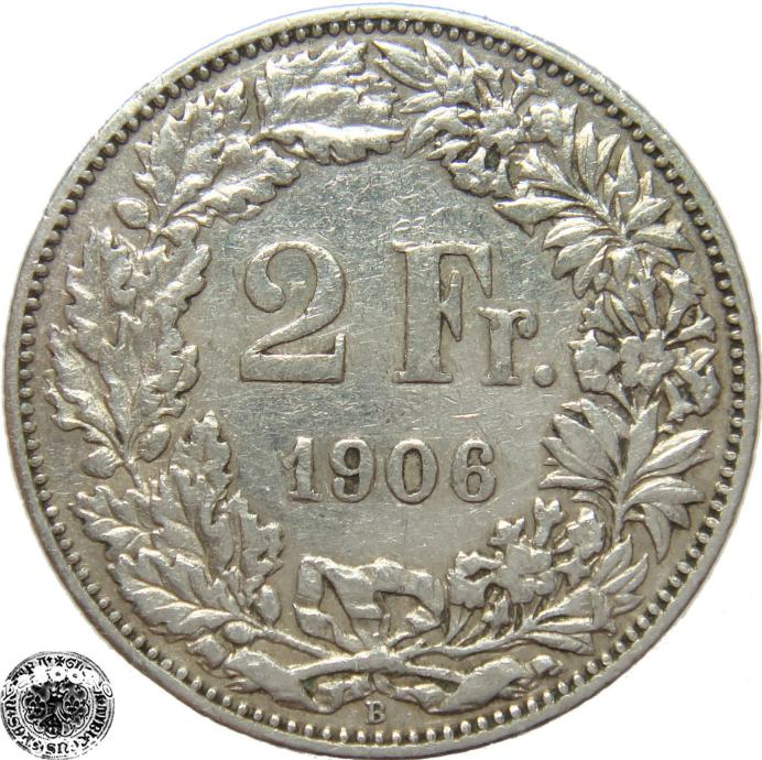 LaZooRo: Švica 2 Francs 1906 VF/XF d - Srebro