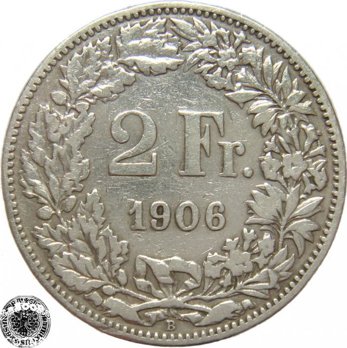 LaZooRo: Švica 2 Francs 1906 VF/XF - Srebro