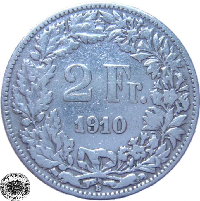 LaZooRo: Švica 2 Francs 1910 VF/XF a - Srebro