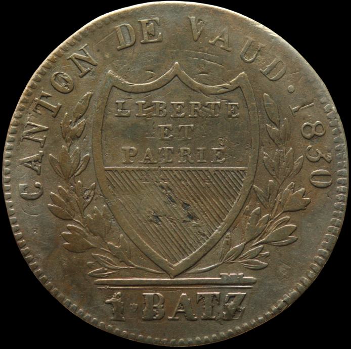 LaZooRo: Švica VAUD 1 Batzen 1830 VF / XF na starejšem tipu - srebro