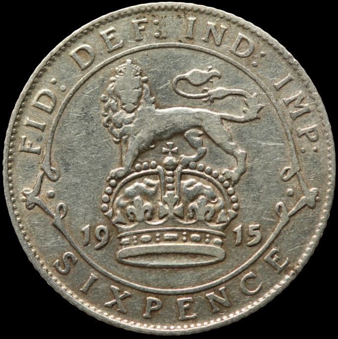 LaZooRo: Velika Britanija 6 Pence 1915 XF - srebro