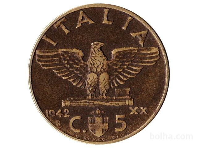 Lot 2 kovanca fašistična Italija, 5 centesimi (orel) 1941 in 1942.