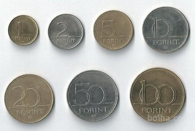 MADŽARSKA - 1, 2, 5, 10, 20, 50 in 100 forint (komplet)