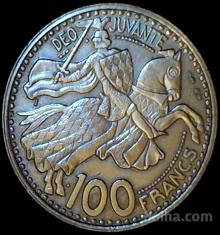 Monako 100 frankov 1950 princ Rainier III