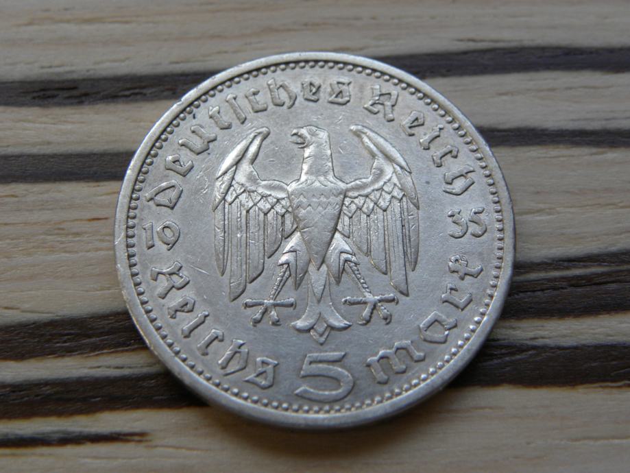 Nemčija 5 Reichmark 1935 A - Hindenburg
