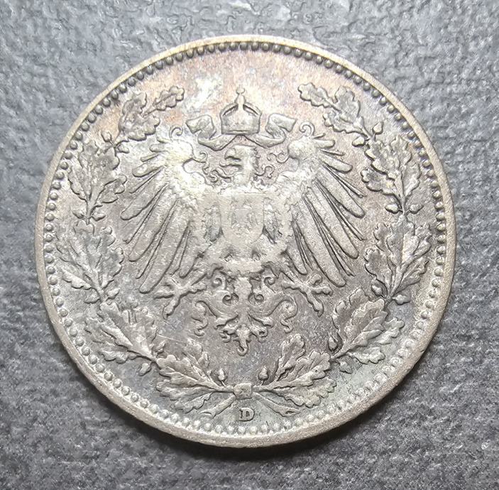 NEMŠKI RAJH - srebrnik 1/2 marke 1905 D