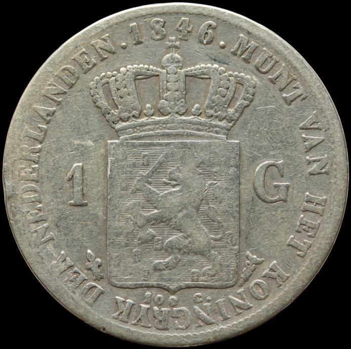 LaZooRo: Nizozemska 1 Gulden 1846 VF - Srebro