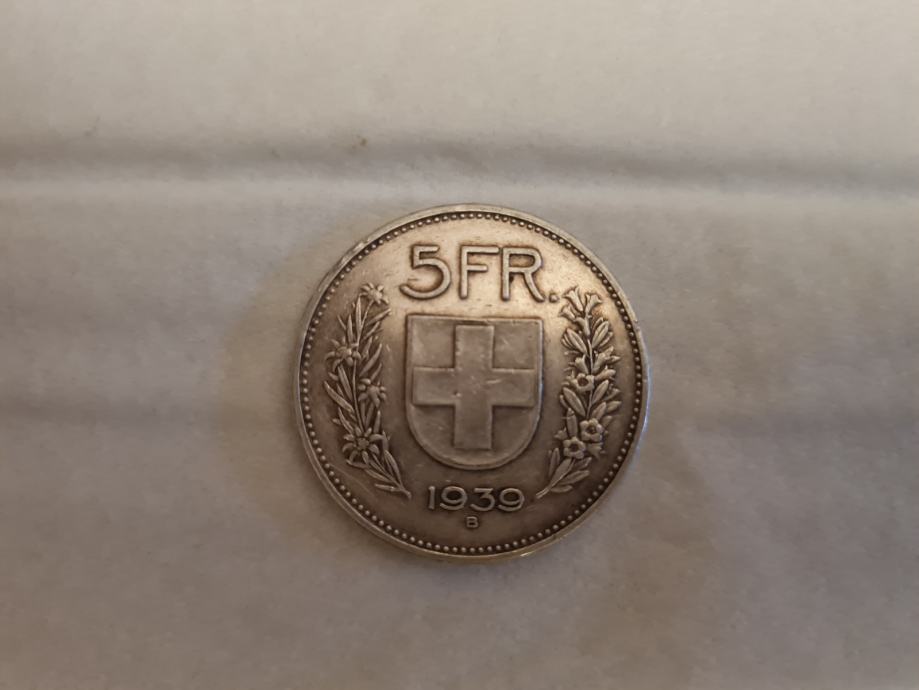Srebrni kovanec švicarskih 5 frankov