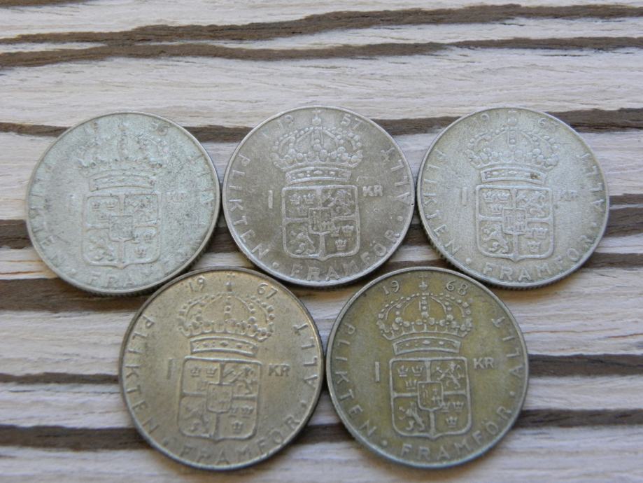Švedska 1 krona 1956,57,63,67,68.
