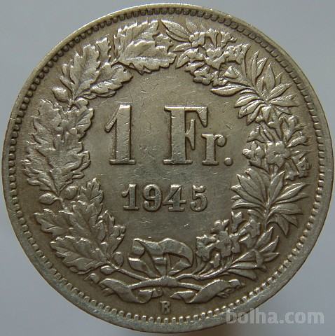 LaZooRo: Švica 1 Franc 1945 XF b - Srebro