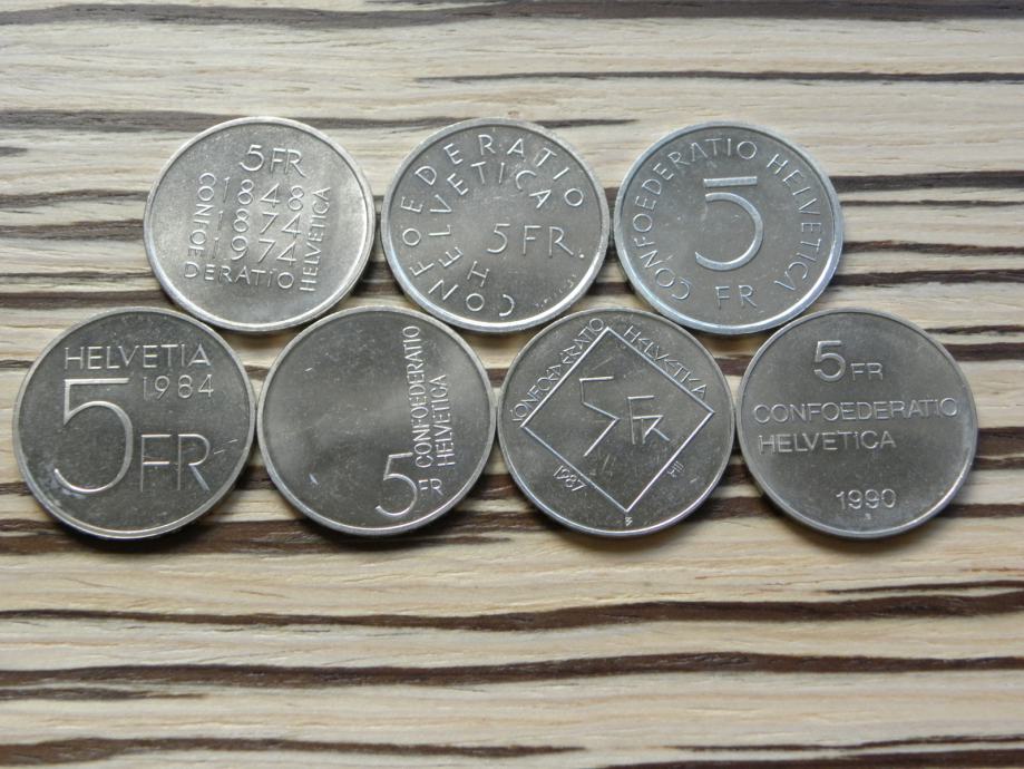 Švica 5 frankov 1974,75,76