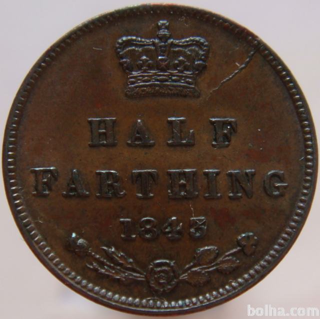 LaZooRo: Velika Britanija 1/2 Farthing 1843 UNC