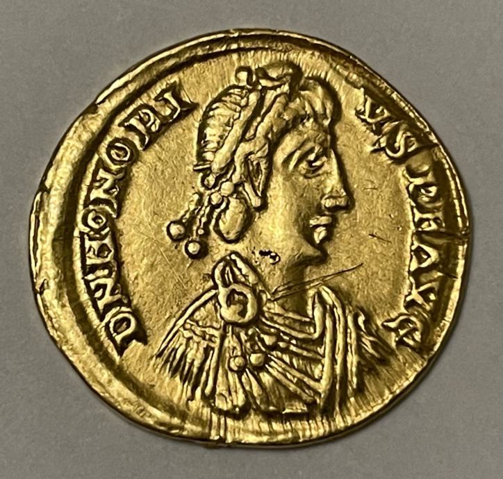 Zlati kovanec Solidus - HONORIUS (393. -423.) Conob