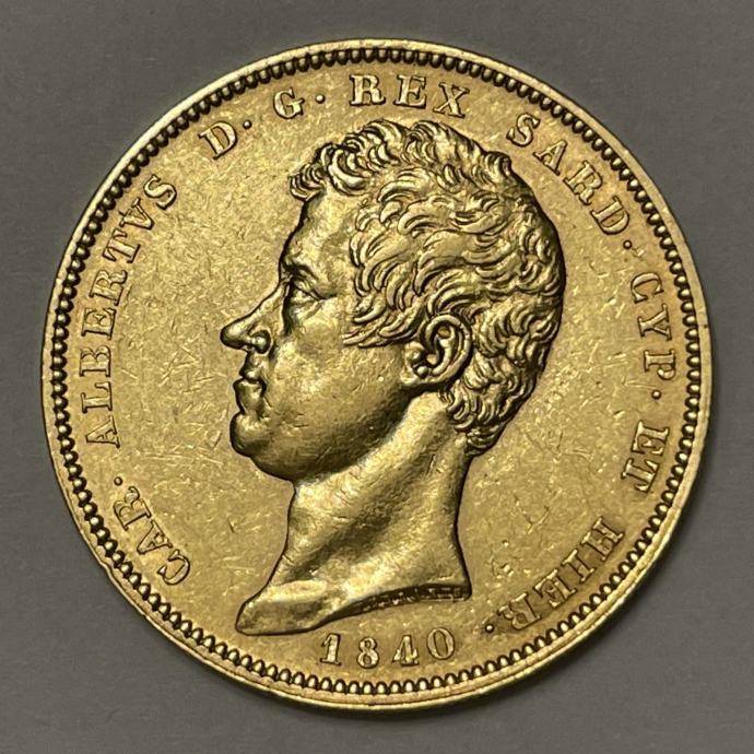 Zlatnik 100 Lire 1840 P – CAR-ALBERTVS D-G-REX SARD-CYP-ET HIER