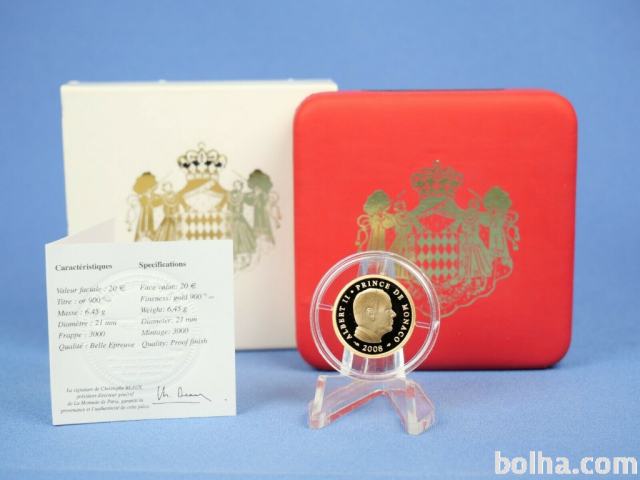 Zlatnik Monako 20 evrov Albert II,2008