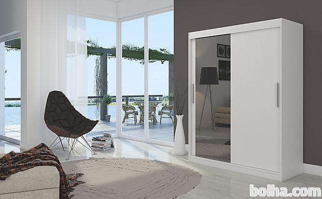Garderobna omara z drsnimi vrati Bianco (150 cm)-Bela