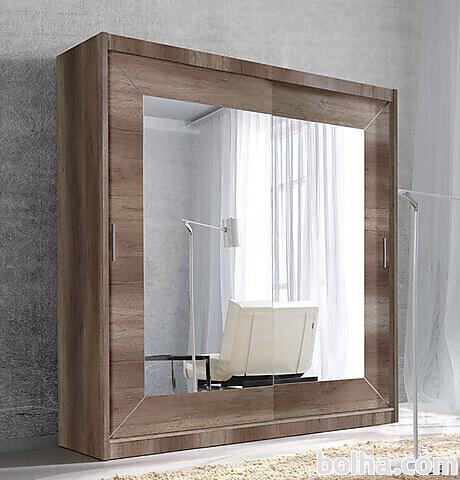 Garderobna omara z drsnimi vrati in ogledalom Alfa (siv hrast)