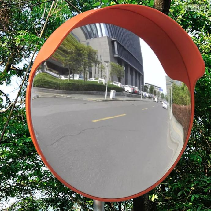 Zunanje oranžno konveksno prometno ogledalo PC plastika 45 cm