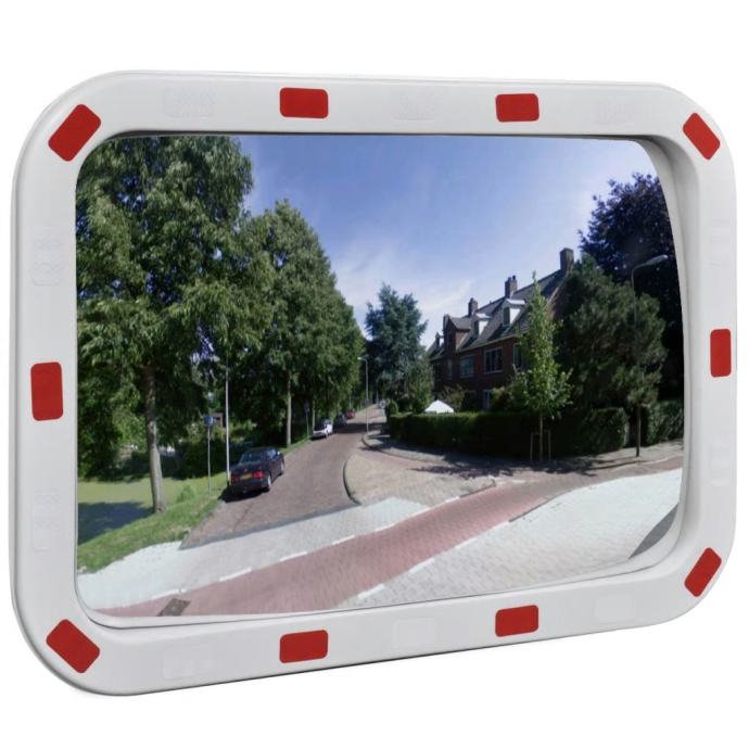Zunanje pravokotno konveksno prometno ogledalo 40 x 60 cm z odsevniki